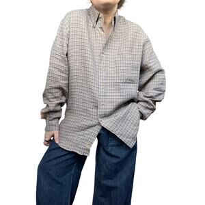 Vintage Eddie Bauer Plaid 100% Linen Button Down Shirt- Size Medium, Normcore